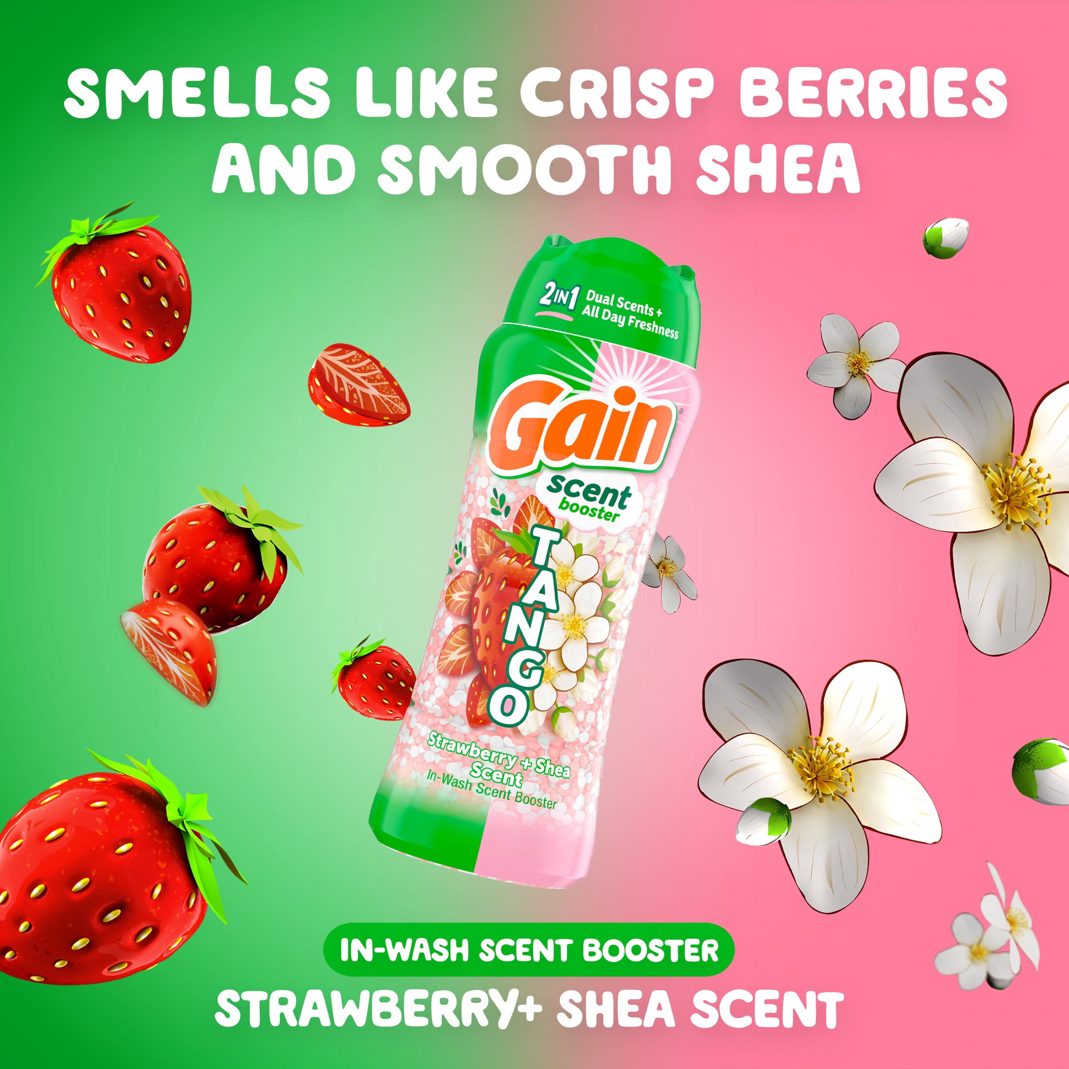 (4 pack) Gain Laundry Scent Beads, Tango 2-in-1 In-Wash Scent Booster, Dual Strawberry & Shea Scent, 21.1 oz
