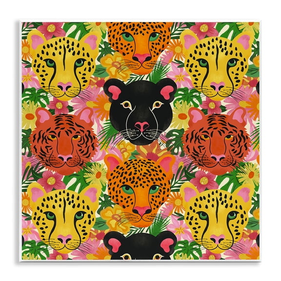 Stupell Industries Jungle Cats Wildlife Pattern Animals Painting Unframed Art Print Wall Art, 12 x 12
