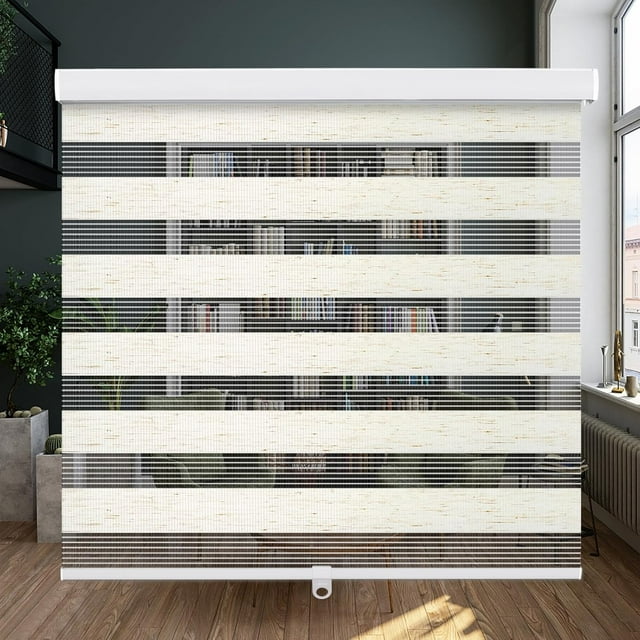 Cordless Zebra Blinds Roller Shades for WindowDual Layer Sheer Blinds Light Control with Valance Day Night Privacy Light Filtering Fabric W x H (W.xHcm)