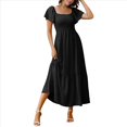 thumbnail image 1 of Vestido Veraniego Midi Bohemio de Corte A con Escote Cuadrado y Mangas Abullonadas para Mujer, con Bolsillos, Holgado, con , Color Negro, Talla S, 1 of 8