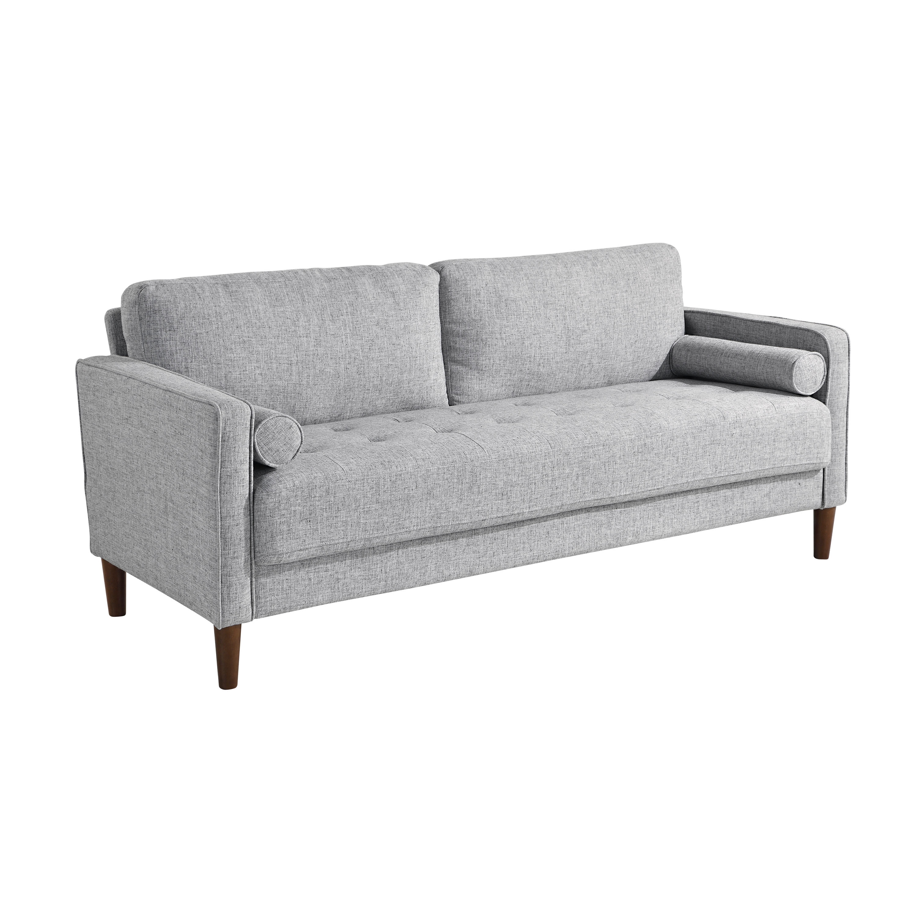Studio Living Lorelei Mid-Century Modern Cushion Back Upholstered Sofa, Light Gray Fabric