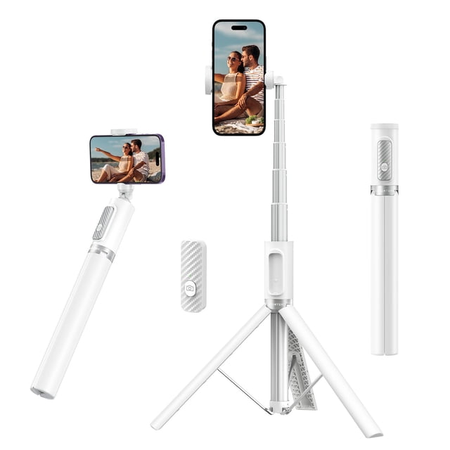 Trípode para selfies ATUMTEK 55 con control remoto Bluetooth, color blanco