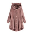 thumbnail image 2 of Women's Plush Coat with Cat Ear Hood, Solid Color Long Sleeve Jacket, Soft Warm Winter Outerwear, Cozy Single Breasted Closure Coat, Cute Animal Ear Design Plush Jacket for Women Pink XXL, 2 of 6