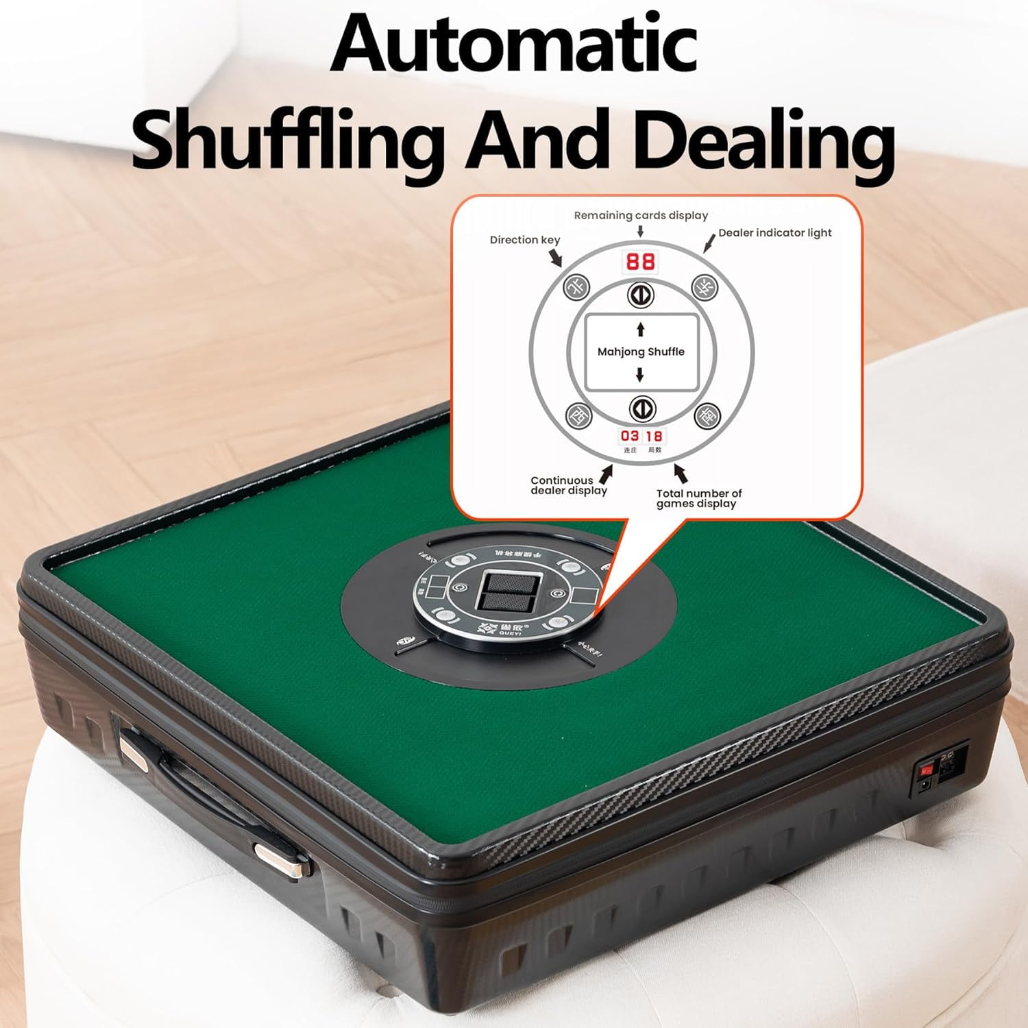 Automatic Mahjong Table, Portable Mahjong Table with 144 Magnetic Tiles and 8 Jokers for Outdoor & Home Fun, Compatible with both Chinese and American Mahjong, Suitable for Mahjong Enthusiasts, green