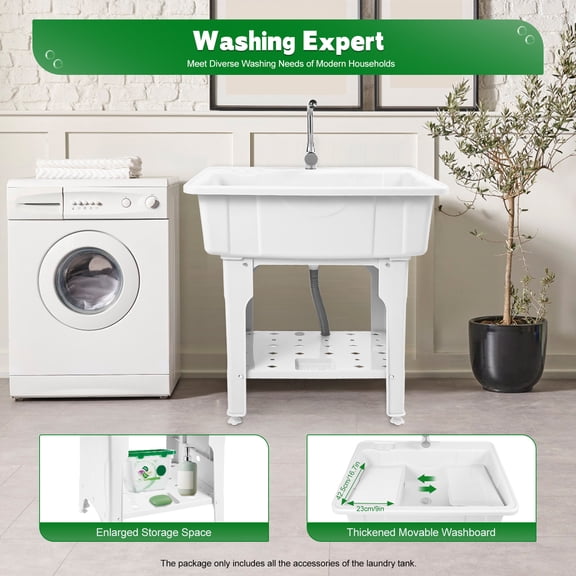 Heavy Duty Laundry Sink Utility Tub W/ Faucet Sinks For Washing Room White