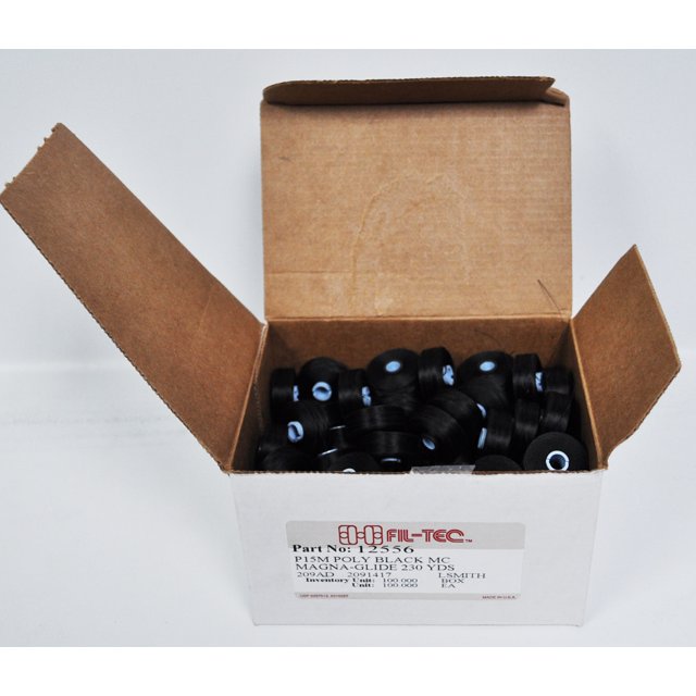 Fil-Tech Magna-Glide Poly Classics Style M Jumbo 222yd Prewound Bobbins 100ct Black
