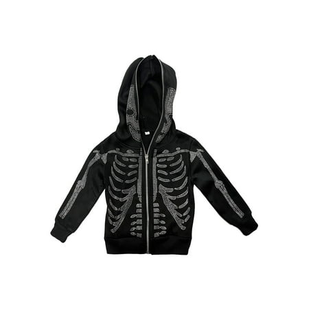

Toddler Baby Boy Girl Rhinestone Hoodie Gothic Long Sleeve Zip Up Hooded Oversized Sweatshirt Trendy Streetwear (Black M )