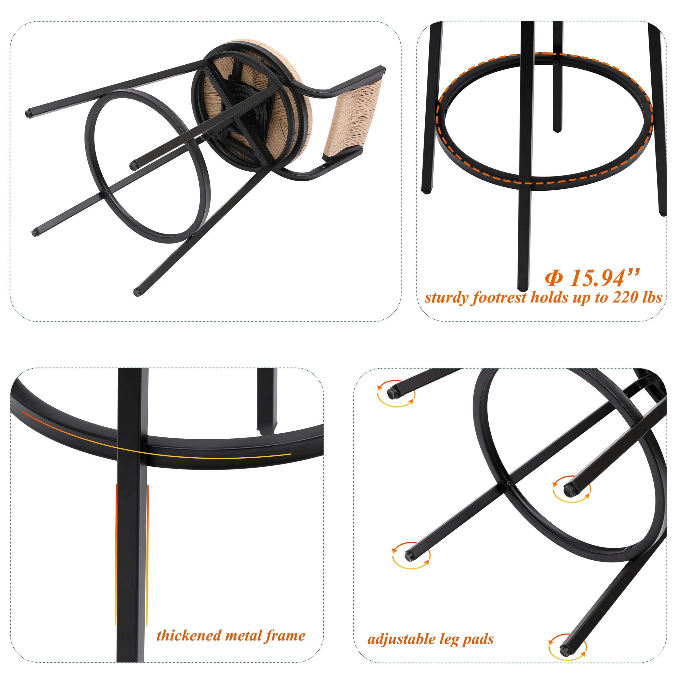 Noble House Swivel Counter Height Bar Stools Set of 2, Handwoven Paper Rope Seat, Honey