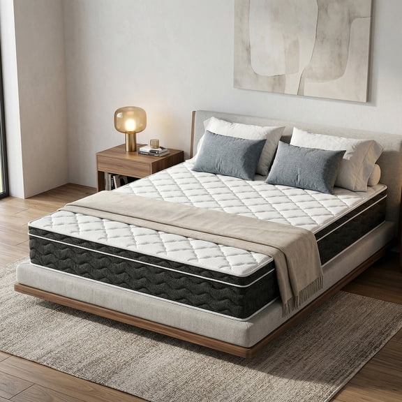 L'AGRATY Queen Mattress, 10 Inch Cooling Hybrid Mattress in a Box with Gel Memory Foam and Individually Wrapped Pocket Springs, Medium Firm, Pressure Relief and Motion Isolation