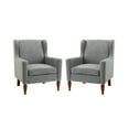 thumbnail image 3 of Upholstered Wingback Reading Accent Chair Set of 2 Fabric Armchair Wood Legs Removable Cushion Living Room Grey, 3 of 10