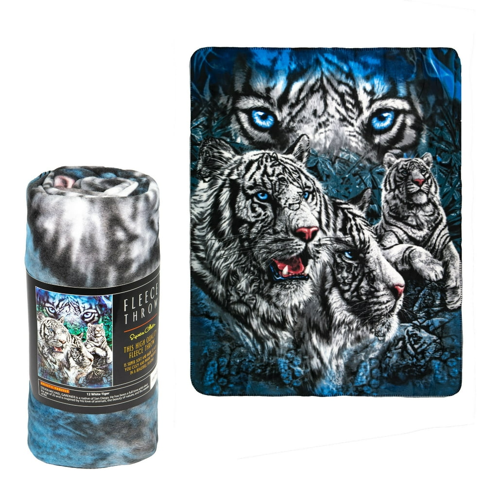 Fleece Throw Blanket 12 White Tigers Lightweight Faux Fur Fleece