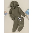 thumbnail image 3 of Infant Baby Boys Girls Hood Jumpsuit Waffle Long Sleeve Romper + Pants Clothes, 3 of 9