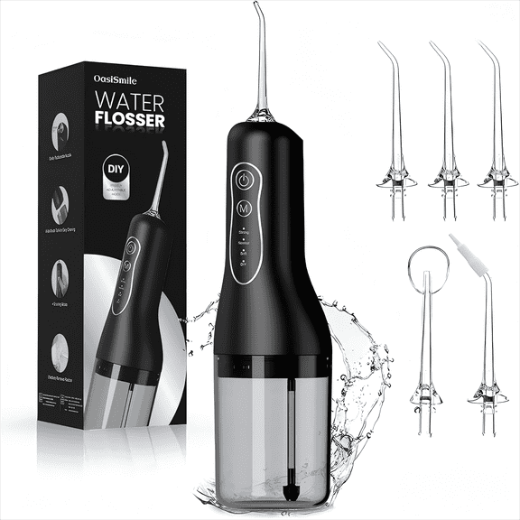 Oasismile Cordless Water Flosser for Teeth with 5 Jet Tips, Portable Travel Dental Oral Irrigator, White