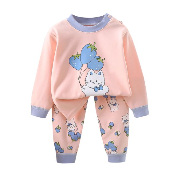 Pretxorve Kids Boys Girls Long Sleeve Set Printed Fleece Lined Crew Neck Warm Sleep Outfits Sizes 1-7Y