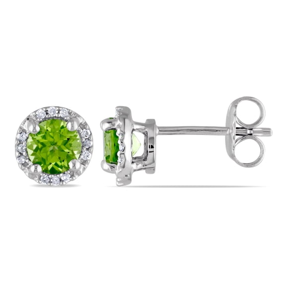 Everly Women's 1 1/8ct TGW Peridot and Diamond Sterling Silver Halo Stud Earrings