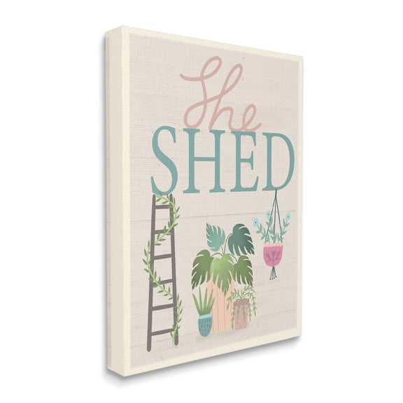 Stupell Industries She Shed Sign Tropical Plants Ladder and Green Vines, 36 x 48, Designed by Louise Allen