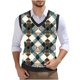 thumbnail image 1 of Camiseta sin mangas con cuello en V para hombre, estilo informal, con estampado vintage, permeable al trabajo y cuello en V., 1 of 5