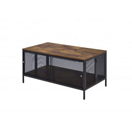 HomeRoots 41" Black And Antique Oak Rectangular Coffee Table With Shelf