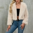 thumbnail image 3 of Stichou Womens Faux Fur Jacket Fluffy Fur Coat Cropped Long Sleeve Lapel Fuzzy Winter Outerwear Open Front Warm Jackets Beige 2XL, 3 of 7