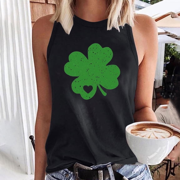 PNTUTB St. Patrick's Day Women's Fashion Print Casual Sleeveless Crew Neck Pullover Comfortable Tank Tops