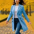 thumbnail image 2 of Women's Double-Breasted Long-Sleeved Coat - Solid Color Casual Fall Winter Trench Jacket, Light Blue, M, 2 of 4