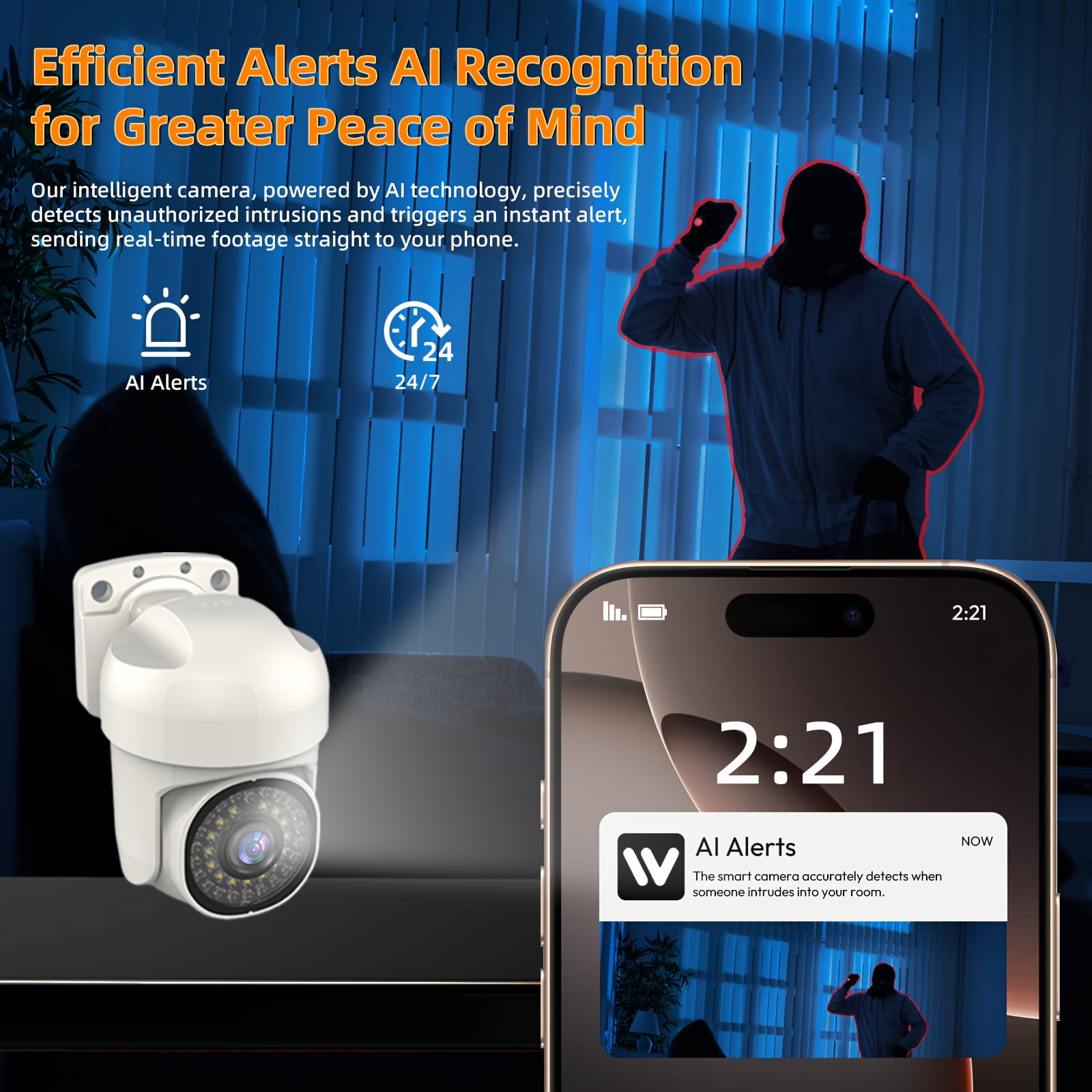 Smart AI Wireless Security Camera: FHD Video, WiFi, Night Vision, App Control, Two-Way Audio, Motion Detection Alarm for Home, Business, Elderly, Pets, Baby Monitoring