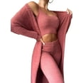 thumbnail image 3 of Avamo Women Fuzzy 3 Pieces Sweatsuit Solid Color Cardigan Outfits High Waist Lounge Set Party Open Front Fleece Nightwear Sets Soft Sleeveless Pink M, 3 of 4