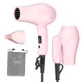 thumbnail image 1 of Mini secador de pelo plegable: secador de pelo ligero de doble voltaje para viajes internacionales, secador de pelo de color rosa compacto de 1200 W con concentrador y bolsa de viaje (rosa claro), 1 of 7