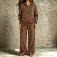 thumbnail image 7 of Szluipve Women Full Zip Hoodie 2 Piece Outfits Drawstring Long Sleeve Zip‑Up Hooded Jacket and Elastic Waist Wide Leg Pants Casual Tracksuit Loungewear Set Brown L, 7 of 7