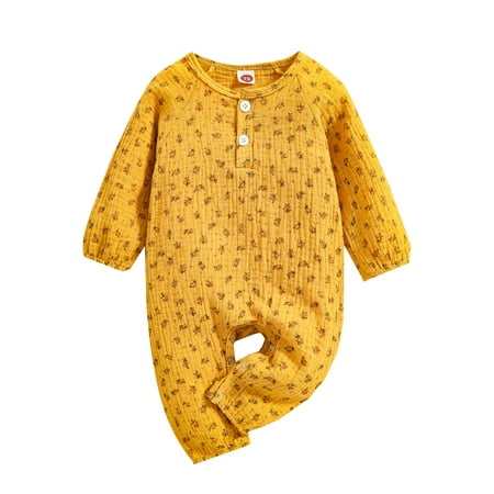

Calsunbaby Infant Newborn Baby Girls Floral Printed Pattern Round Collar Long Sleeve One-piece