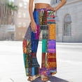 thumbnail image 4 of cocolona Womens Summer Casual Printed Palazzo Pants Elastic Waist Wide Leg Split Vacation Travel Lounge Trousers with Pocket, 4 of 5
