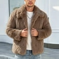 thumbnail image 3 of Men Cropped Fuzzy Jacket Winter Warm Coat Open Front Outerwear,Lapel Long Sleeve and Pocket Daily Casual Comfy Wear,Beige,L, 3 of 7