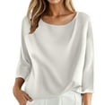 thumbnail image 2 of YMNXA Women's T Shirt Solid Color 3/4 Sleeve Round Neck Comfortable Breathable Top For Casual Daily Wear,White,Xxxl, 2 of 4