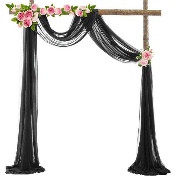AIR-Black Chiffon Backdrop Curtain 2.5ft x 20ft Wedding Backdrop Drapes Stage Background Voile Sheer Curtain for Wedding Party Reception Events Decorations, 1 Panel
