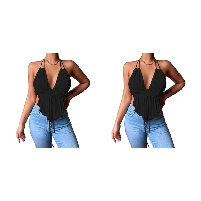 Jumpingount Chaleco Casual Spaghetti Strap Camisole Backless Girls Crop Top Shirt Summer Honeymoon Ropa Accesorios Negro L Type1 NO1