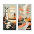 thumbnail image 2 of Designart "Graphic Retro Landscape Windmill Scene" Abstract Landscape Framed Wall Art Set Of 2 - Modern Beige Gallery Wall Frame Set For Home Decor, 2 of 6