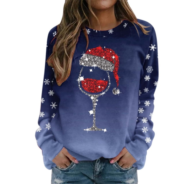 Chandails en Molleton Amples Imprimé Joyeux Noël pour Femmes, Col Rond, Justaucorps Ronds, Chandail-Over Décontracté à Manches Longues, Blouse Ample