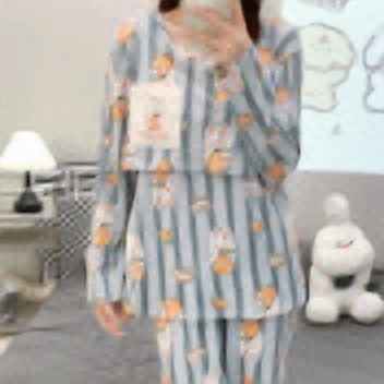 Maternity Nursing Pajama Set with Easy Access Nursing Cotton Polyester Contrast Print