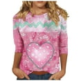thumbnail image 2 of Viikei Women's Long Sleeve Knit Crewneck Casual,Women's Valentine's Day Print Fashion Tees Casual Crewneck 3/4 Sleeve Loose T-Shirt Ladies Tops Blouses Shirts Pink XXL, 2 of 5