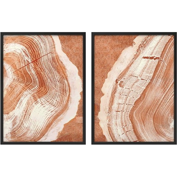 PixonSign Framed Wall Art Collage Print Gallery Set Closeup of Brown Wood Rings Nature Wilderness Photography Realism Relax/Calm Black and White for Living Room, Bedroom, Office - 12"x16"x2 BLACK