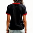 thumbnail image 3 of Never Forget 9/11 Shirt for Women Patriotic V-Neck Tee with Red Trim & 25 Years Patch, Soft Cotton Relaxed Fit American Flag Memorial Top Black L, 3 of 3