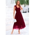 thumbnail image 3 of Vestido PRETTYGARDEN Midi Rojo Vino Sin Mangas con Fruncido y Volantes M, 3 of 9