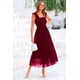 thumbnail image 3 of Vestido PRETTYGARDEN Midi Rojo Vino Sin Mangas con Fruncido y Volantes M, 3 of 9