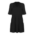 thumbnail image 6 of iOPQO Women's Casual Dresses Boho Dress Womens 3/4 Puff Sleeves Ruffle Dress V Neck Solid Pleated Dresses Fall Dresses Black XL, 6 of 8