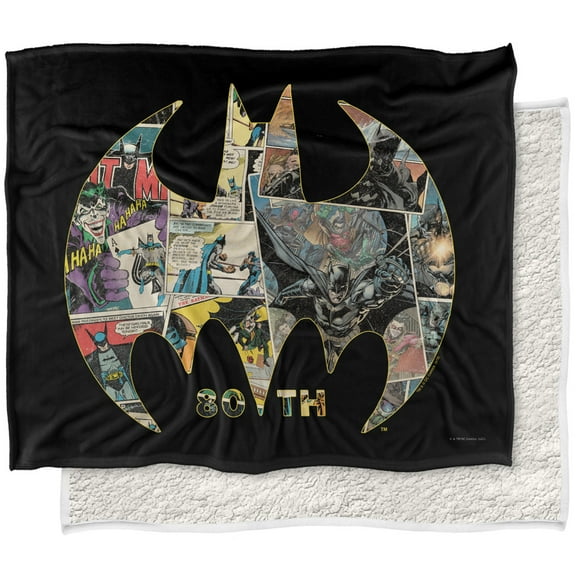 Batman Blanket, 50"x60", 80Th Shield Silky Touch Sherpa Back Super Soft Throw Blanket