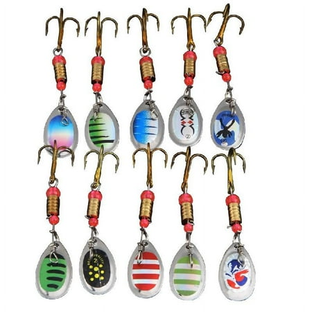 Zeiwohndc 10Pcs Fishing Spoons Lures Metal Hooks Baits Trout Bass Casting Spinner Baits