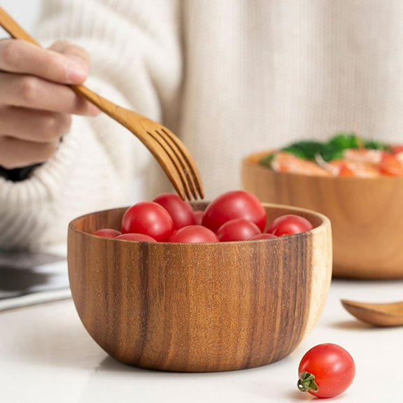 FOMIYES Fruit Bowl Round Wood 2Pcs 3.93X3.93X2.36in