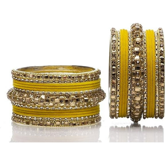 Indian Wedding Bangle Set for Brides & Bridesmaids, Traditional Yellow & Pink Bridal Bangles, Lightweight Jewelry, Size 2.10, Perfect Bridesmaid Gift