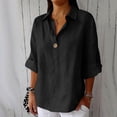 thumbnail image 2 of Womens Tops Loose Fit Button Collared Linen Shirts V Neck Casual Summer Comfy Blouses T-Shirts for Women Black Xl, 2 of 7