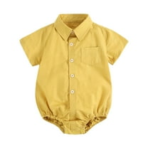 KAUOD Baby Boys Button down Collar Rompers Plain Short Sleeve Thin Fall Casual Bodysuit Lightweight Comfy Toddler Romper